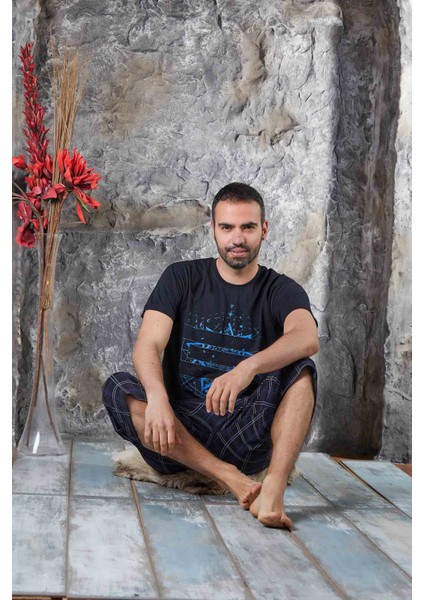 Erkek Kısa Kol Kaprili Pijama Takımı
