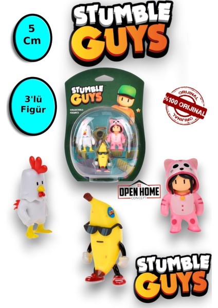 Stumble Guys 3'lü Figür - 5 Cm-Meower-Chicken-Banana City - 3 Adet