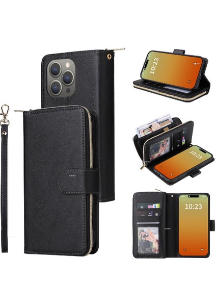Iphone 15 Pro Max Cüzdan Durumda 9 Kart Yuvaları Kart Tutucu ile Flip (Yurt Dışından)