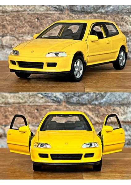 Honda Civic Eg6 Çek Bırak Die - Cast Metal Model Araba - Sarı 11.5 cm