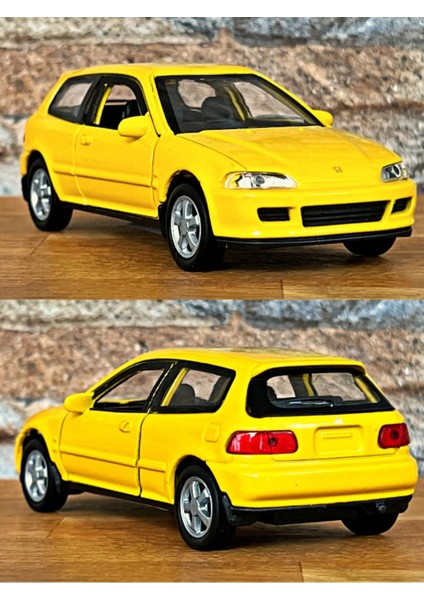 Honda Civic Eg6 Çek Bırak Die - Cast Metal Model Araba - Sarı 11.5 cm