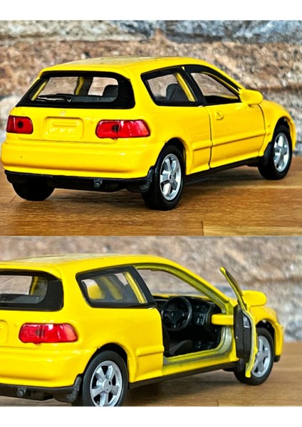 Honda Civic Eg6 Çek Bırak Die - Cast Metal Model Araba - Sarı 11.5 cm