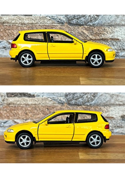 Honda Civic Eg6 Çek Bırak Die - Cast Metal Model Araba - Sarı 11.5 cm