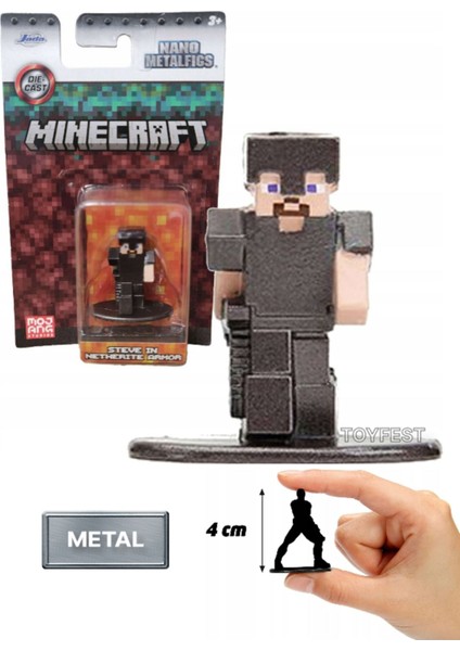 Jada Nano Metalfics Minecraft Metal Döküm Die - Cast Mini Figür - Steve In Netherite Armor - 4 cm