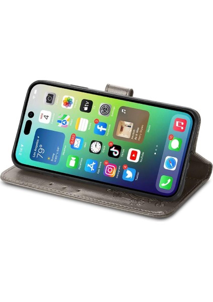 Iphone 14 Için Kılıf Artı Kapak Kapak Kısa Kayış Deri Kılıf Zarif Dört (Yurt Dışından)