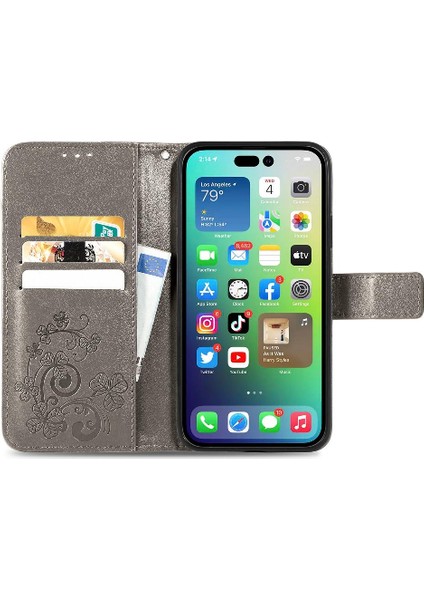 Iphone 14 Için Kılıf Artı Kapak Kapak Kısa Kayış Deri Kılıf Zarif Dört (Yurt Dışından)
