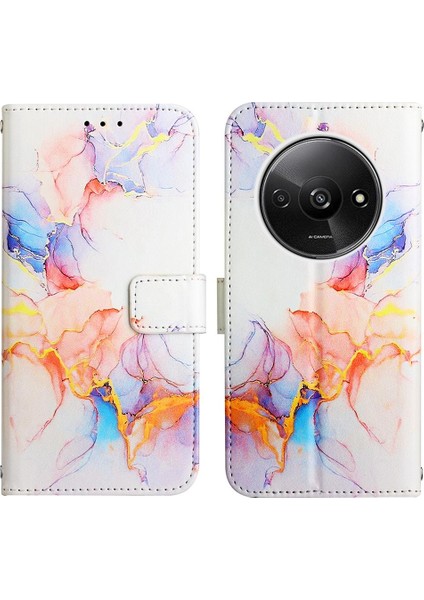 Xiaomi Redmi A3 Mermer Desen Cüzdan Kickstand Pu Deri Kılıf (Yurt Dışından)