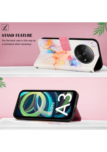 Xiaomi Redmi A3 Mermer Desen Cüzdan Kickstand Pu Deri Kılıf (Yurt Dışından) modelleri