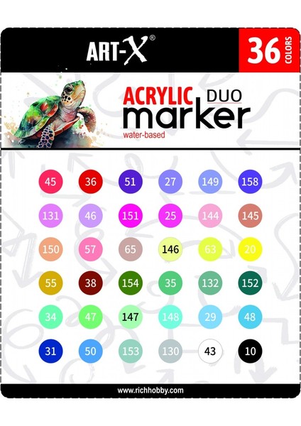 Hobi Market Art Acrylic Duo Marker Çift Uçlu Su Bazlı Akrilik Boyama Markörü Seti 36 Renk