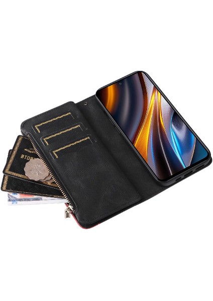 Xiaomi Poco X4 Gt Fermuar Cüzdan Tarzı Dokuz Kart Yuvaları Iki Renkli (Yurt Dışından)