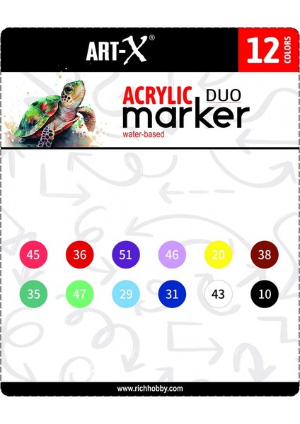 Acrylic Duo Marker Çift Uçlu Su Bazlı Akrilik Boyama Markörü Seti 12 Renk