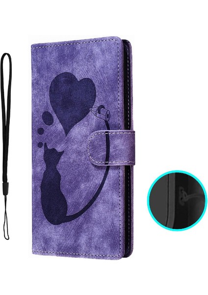 IPhone 15 Pro Max Flip Folio Cüzdan Kılıf Kabartmalı Sevimli Kedi (Yurt Dışından)