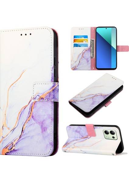 Xiaomi Redmi Için Not 13 4g Mermer Desen Kickstand Pu Deri Cüzdan (Yurt Dışından)