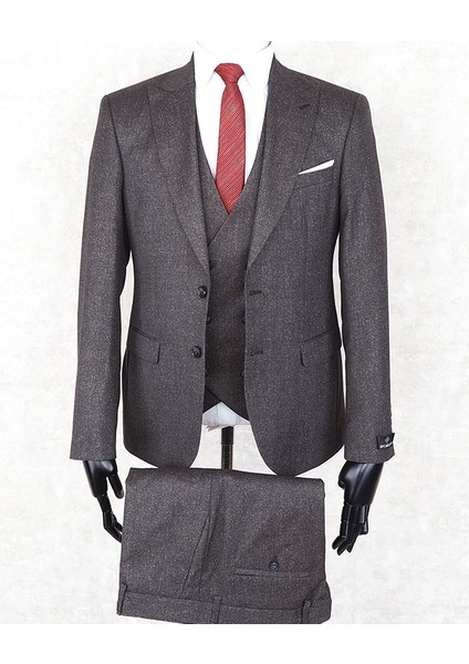 Slim Fit Sivri Yaka-Çift Yırtmaç Açık Kahverengi Drop 6 Yelekli Takım Elbise fiyatları