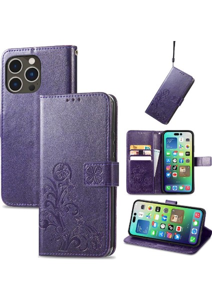 Iphone 14 Için Kılıf Pro Kısa Kayış Dört Yapraklı Yonca Zarif Iş (Yurt Dışından)
