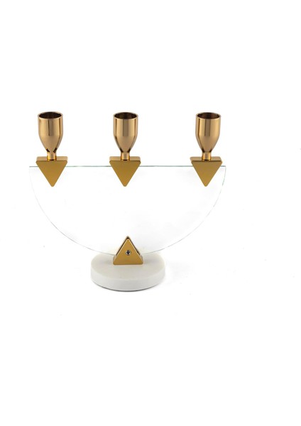 Gold 3lü Cam Şamdan 20X8X17CM
