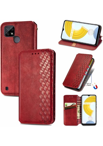 Oppo Realme C21Y Cüzdan Fonksiyonu Için Kılıf Deri Kılıf Kapak Kapak Moda (Yurt Dışından)