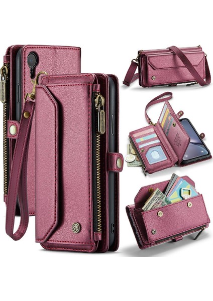 Iphone Xr Için Crossbody Durumda Kart Tutucu Fermuar Faturaları Yuvası Cüzdan Kılıf Için (Yurt Dışından)