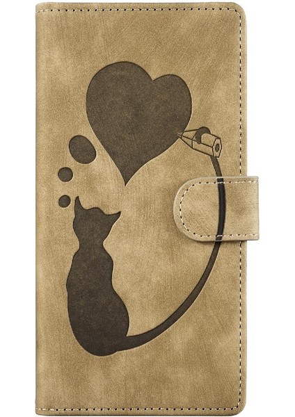 IPhone 15 Için Kılıf Pro Tutucu Kapak Kart Cep Flip Folio Kabartmalı Kedi (Yurt Dışından)