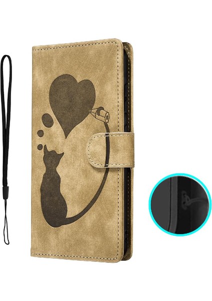 IPhone 15 Için Kılıf Pro Tutucu Kapak Kart Cep Flip Folio Kabartmalı Kedi (Yurt Dışından)