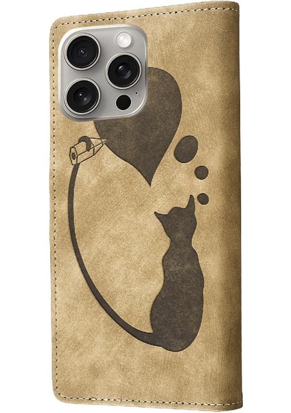 IPhone 15 Için Kılıf Pro Tutucu Kapak Kart Cep Flip Folio Kabartmalı Kedi (Yurt Dışından)