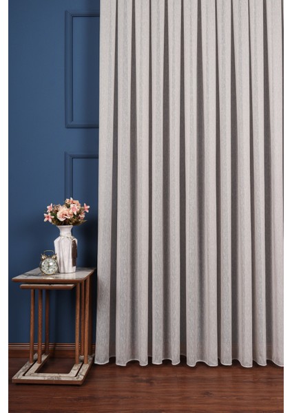 Gri Balık Sırtı Keten Düz Tül Perde (1/3 Sık Pile) fiyatları