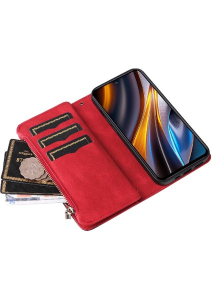 Xiaomi Poco X4 Gt Fermuar Cüzdan Tarzı Dokuz Kart Yuvaları Iki Renkli (Yurt Dışından)