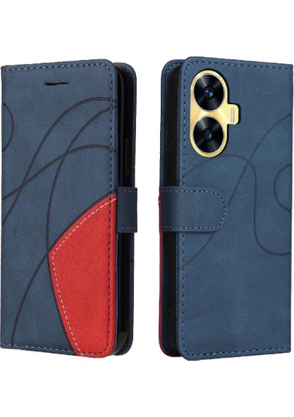 Realme C55 4g Iki Renkli Dikiş Kickstand Koruyucu Pu Deri (Yurt Dışından)