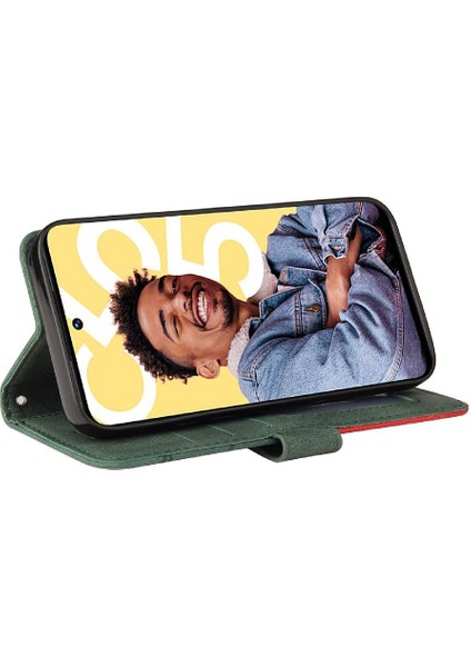 Realme C55 4g Iki Renkli Dikiş Kickstand Koruyucu Pu Deri (Yurt Dışından)