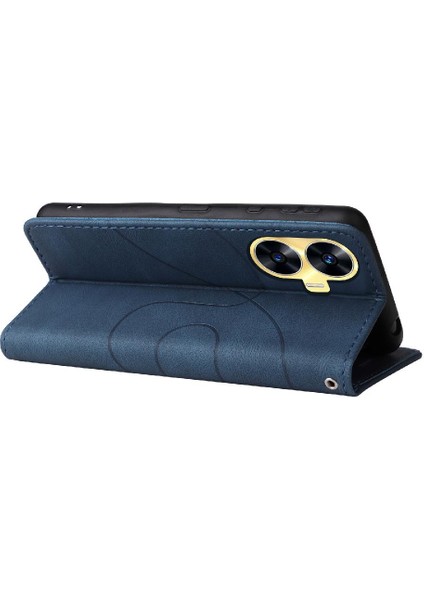 Realme C55 4g Iki Renkli Dikiş Kickstand Koruyucu Pu Deri (Yurt Dışından)
