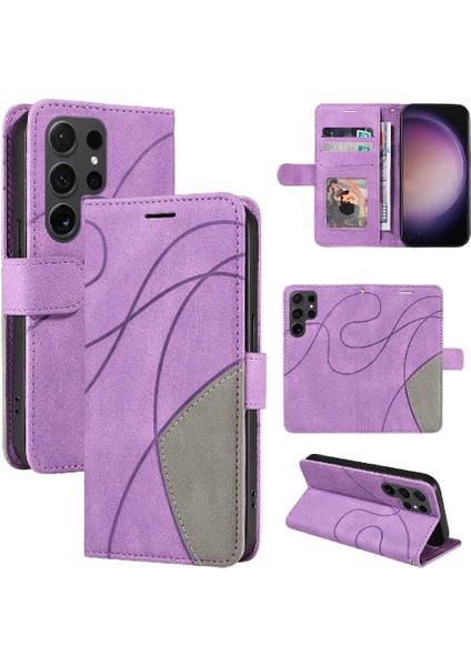 Samsung Galaxy S24 Ultra Iki Renkli Dikiş Pu Deri Flip Case (Yurt Dışından)