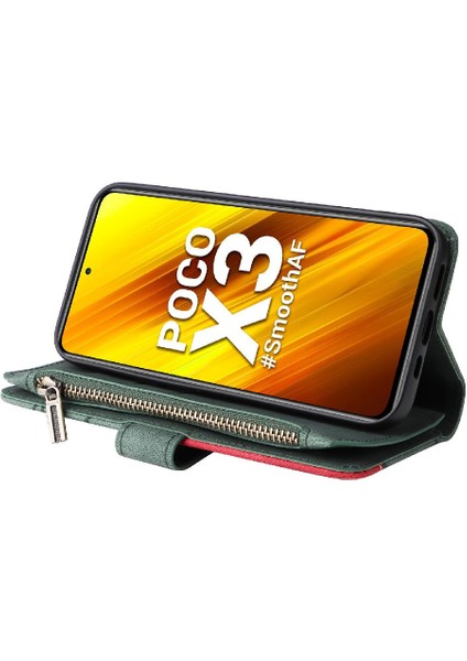 Xiaomi Poco X3/x3 Pro/x3 Nfc Kart Yuvası Standı ile Fermuar Cüzdan (Yurt Dışından)