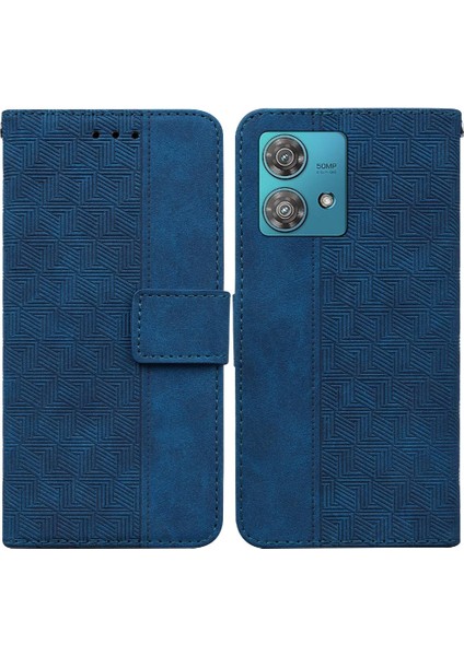 Motorola Kenar 40 Neo Flip Folio Cüzdan Kapak Için Kılıf Geometrik Kabartmalı (Yurt Dışından)