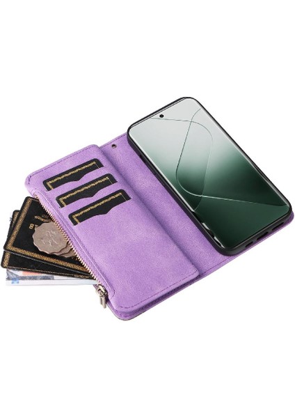 Xiaomi 14 Pro Iki Renkli Dikiş Dokuz Kart Yuvaları Fermuar Cüzdan (Yurt Dışından)