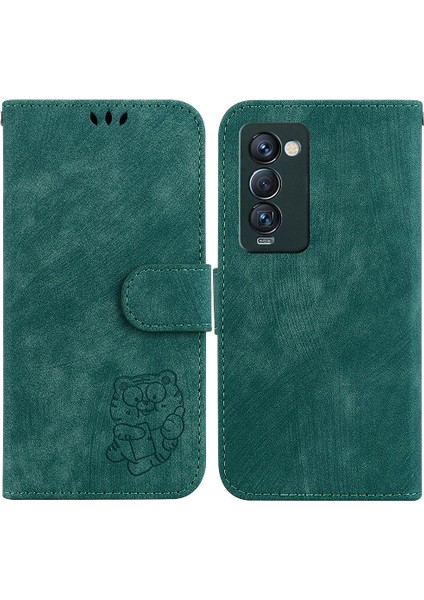 Tecno Camon 18 Premier Kabartmalı Sevimli Kaplan Flip Folio Cüzdan Kılıf (Yurt Dışından)