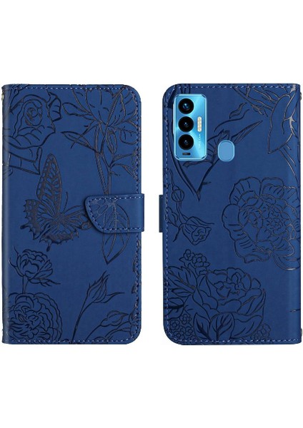 Tecno Camon 18I Darbeye Dayanıklı Deri Çanta Çiçekler ve Kelebekler Için Kılıf (Yurt Dışından)