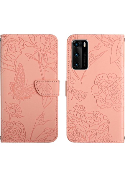 Huawei P40 Pu Deri Kapak Çevirin Anti-Damla Koruma Çiçekler (Yurt Dışından)
