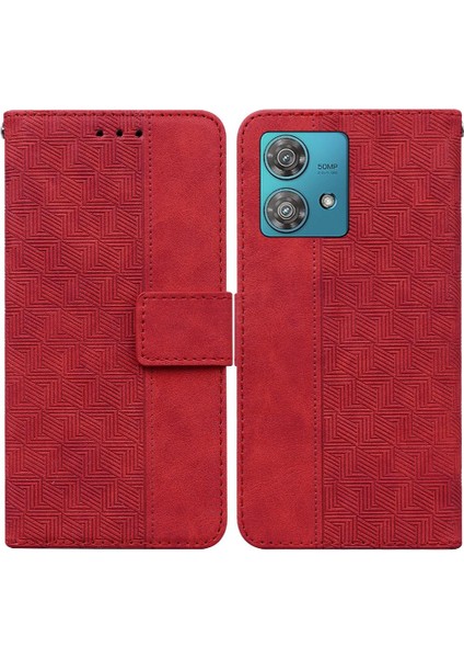 Motorola Kenar 40 Neo Flip Folio Cüzdan Kapak Için Kılıf Geometrik Kabartmalı (Yurt Dışından)