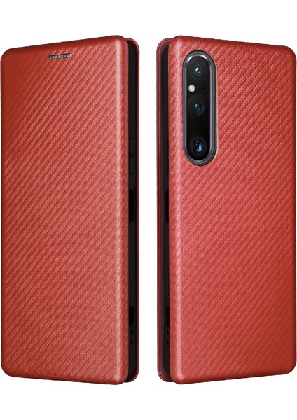 Sony Xperia 1 V 2023 Için Kılıf Deri Folio Flip Case Manyetik Karbon (Yurt Dışından)