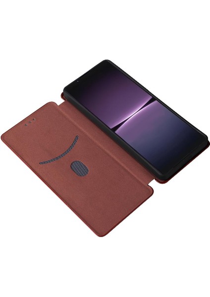 Sony Xperia 1 V 2023 Için Kılıf Deri Folio Flip Case Manyetik Karbon (Yurt Dışından)