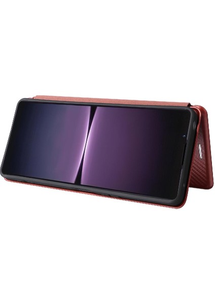 Sony Xperia 1 V 2023 Için Kılıf Deri Folio Flip Case Manyetik Karbon (Yurt Dışından)