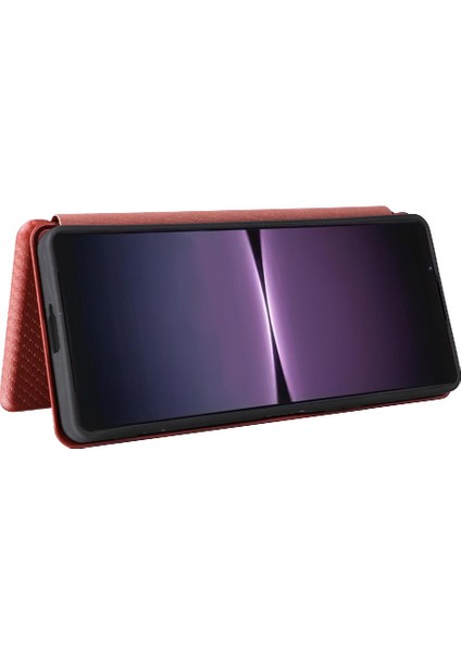 Sony Xperia 1 V 2023 Için Kılıf Deri Folio Flip Case Manyetik Karbon (Yurt Dışından)