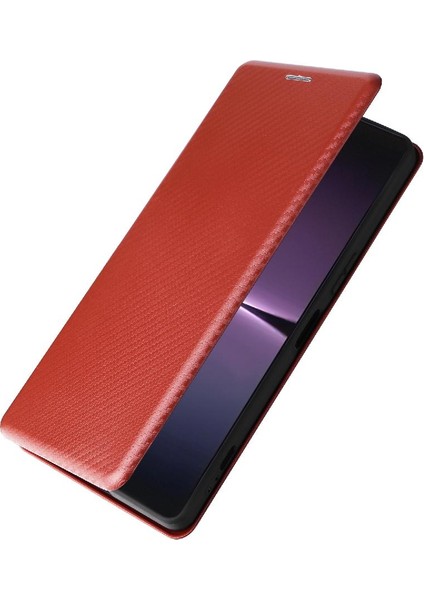 Sony Xperia 1 V 2023 Için Kılıf Deri Folio Flip Case Manyetik Karbon (Yurt Dışından)