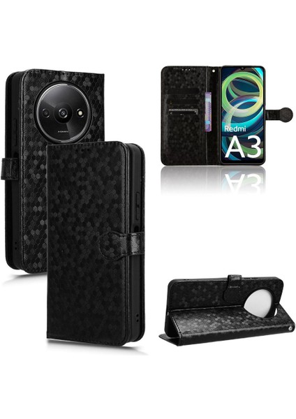 Xiaomi Redmi A3 Geometrik Desen Manyetik Toka Deri Cüzdan (Yurt Dışından)