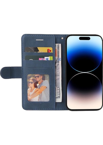 Mellow Mall IPhone 15 Için Kılıf Pro Iki Renkli Dikiş Pu Deri Flip Folio Kılıf ile (Yurt Dışından)