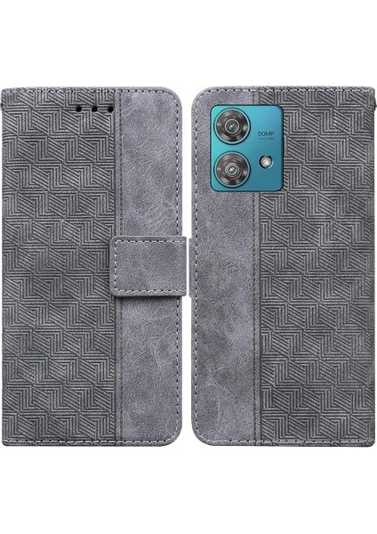 Motorola Kenar 40 Neo Flip Folio Cüzdan Kapak Için Kılıf Geometrik Kabartmalı (Yurt Dışından)