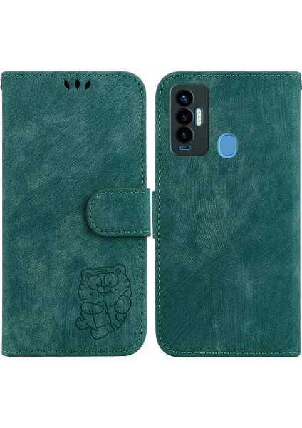 Tecno Camon 18I Kabartmalı Sevimli Kaplan Flip Folio Kart Cep Cüzdan Için Kılıf (Yurt Dışından)
