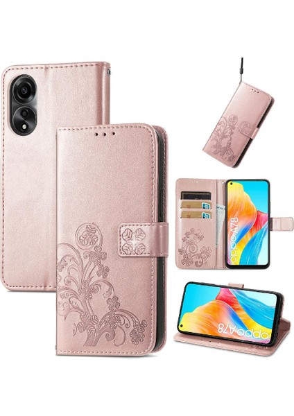 Oppo Için Kılıf A78 4g Kısa Kayış Zarif Iş Dört Yapraklı Yonca Flip (Yurt Dışından)