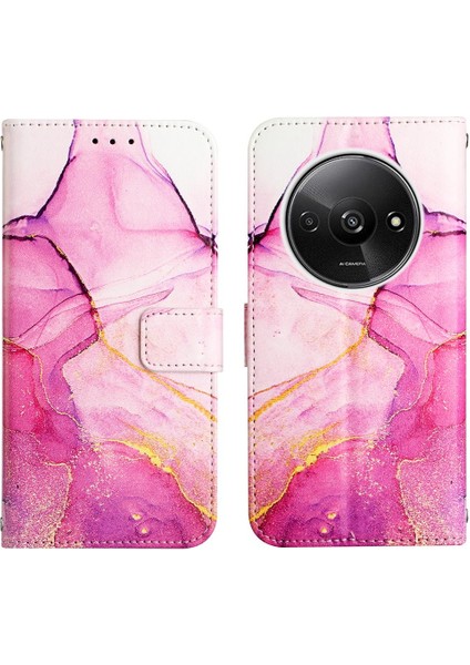 Xiaomi Redmi A3 Mermer Desen Cüzdan Kickstand Pu Deri Kılıf (Yurt Dışından)