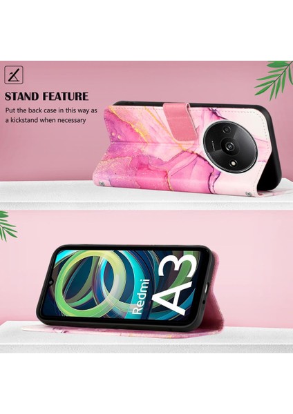 Xiaomi Redmi A3 Mermer Desen Cüzdan Kickstand Pu Deri Kılıf (Yurt Dışından) modelleri